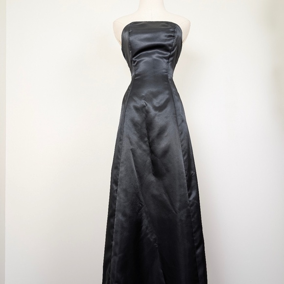 Black Strapless Prom Maxi Dress Petticoat Lace Up Corset Sleeveless Tube Top - Picture 4 of 13